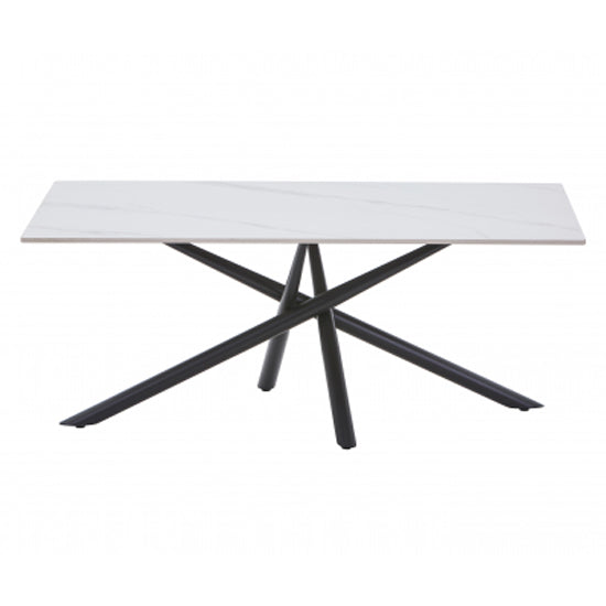 Avesta Ceramic Top Coffee Table In White With Black Metal Legs