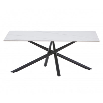 Avesta Ceramic Top Coffee Table In White With Black Metal Legs