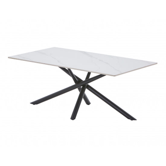Avesta Ceramic Top Coffee Table In White With Black Metal Legs