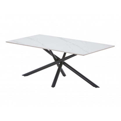 Avesta Ceramic Top Coffee Table In White With Black Metal Legs