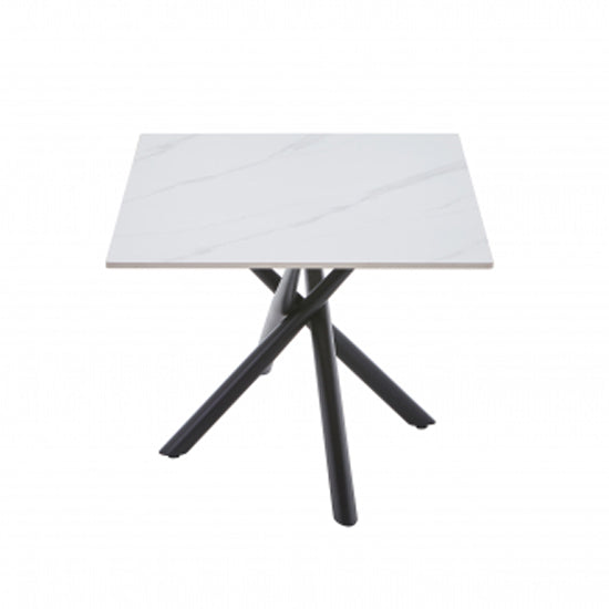 Avesta Ceramic Top Coffee Table In White With Black Metal Legs