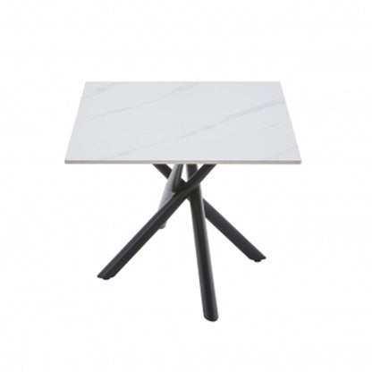 Avesta Ceramic Top Coffee Table In White With Black Metal Legs