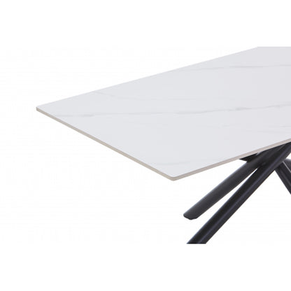 Avesta Ceramic Top Coffee Table In White With Black Metal Legs