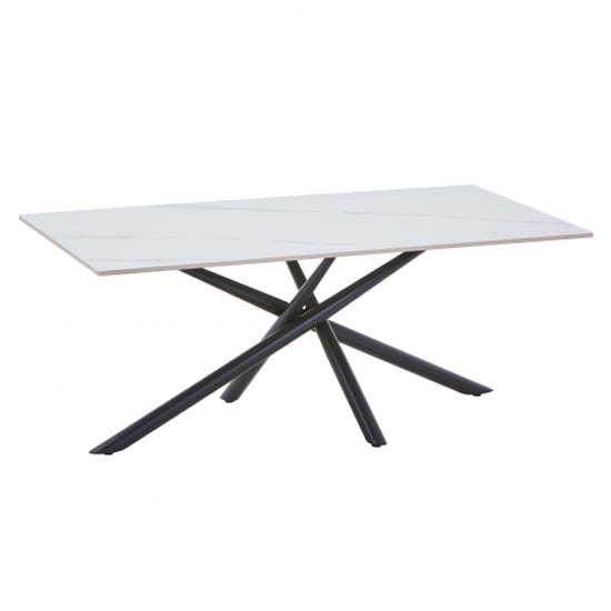 Avesta Ceramic Top Coffee Table In White With Black Metal Legs