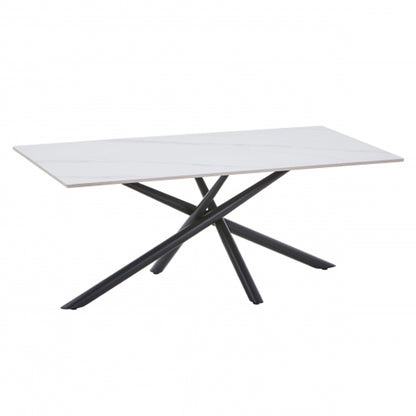 Avesta Ceramic Top Coffee Table In White With Black Metal Legs