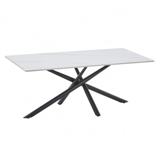 Avesta Ceramic Top Coffee Table In White With Black Metal Legs