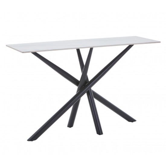 Avesta Ceramic Top Console Table In White With Black Metal Legs