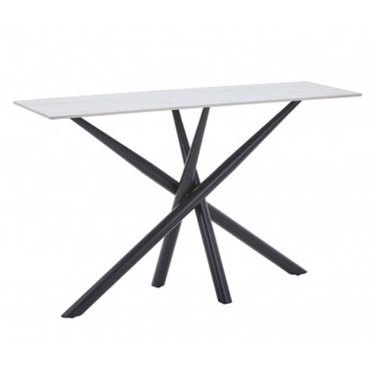 Avesta Ceramic Top Console Table In White With Black Metal Legs