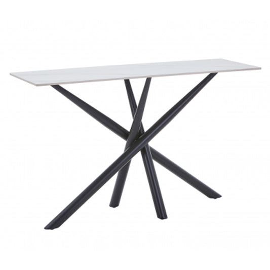 Avesta Ceramic Top Console Table In White With Black Metal Legs