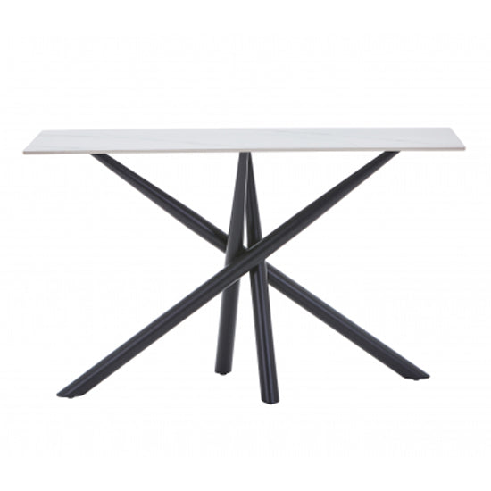 Avesta Ceramic Top Console Table In White With Black Metal Legs