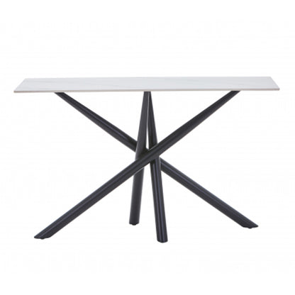 Avesta Ceramic Top Console Table In White With Black Metal Legs