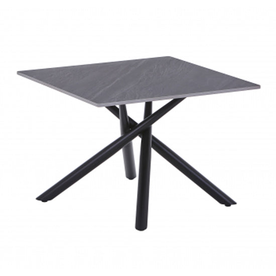 Avesta Ceramic Top End Table In Grey With Black Metal Legs