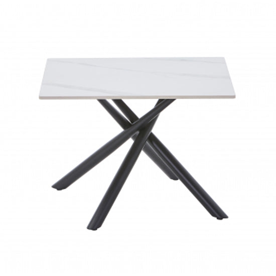 Avesta Ceramic Top End Table In White With Black Metal Legs
