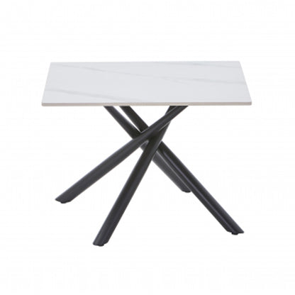 Avesta Ceramic Top End Table In White With Black Metal Legs
