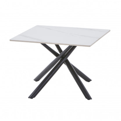 Avesta Ceramic Top End Table In White With Black Metal Legs