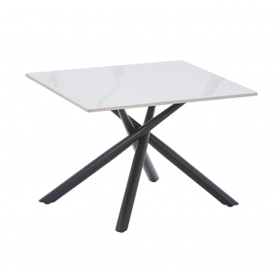 Avesta Ceramic Top End Table In White With Black Metal Legs