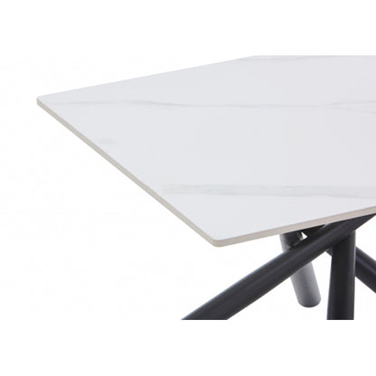 Avesta Ceramic Top End Table In White With Black Metal Legs