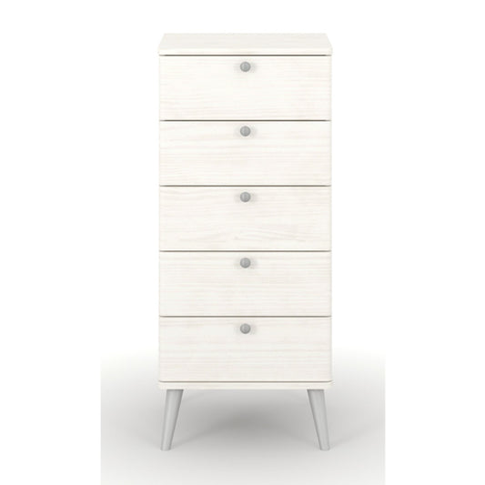 Augusta Curve Narrow Wooden Chest Of 5 Drawers In White