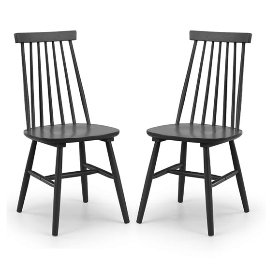 Alassio Black Wooden Spindle Back Dining Chairs In Pair