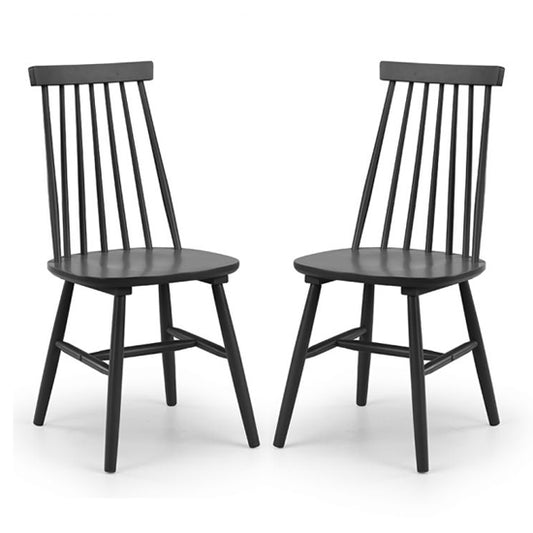Alassio Black Wooden Spindle Back Dining Chairs In Pair