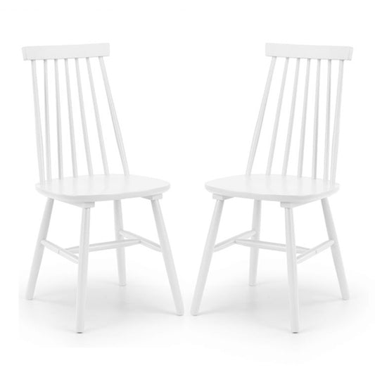 Alassio White Wooden Spindle Back Dining Chair In Pair