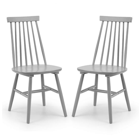 Alassio Grey Wooden Spindle Back Dining Chair In Pair