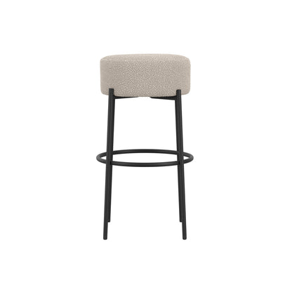 Anais Boucle Fabric Counter Stool In Buff With Black Metal Legs