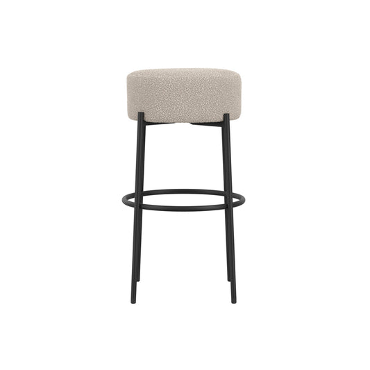 Anais Boucle Fabric Counter Stool In Buff With Black Metal Legs