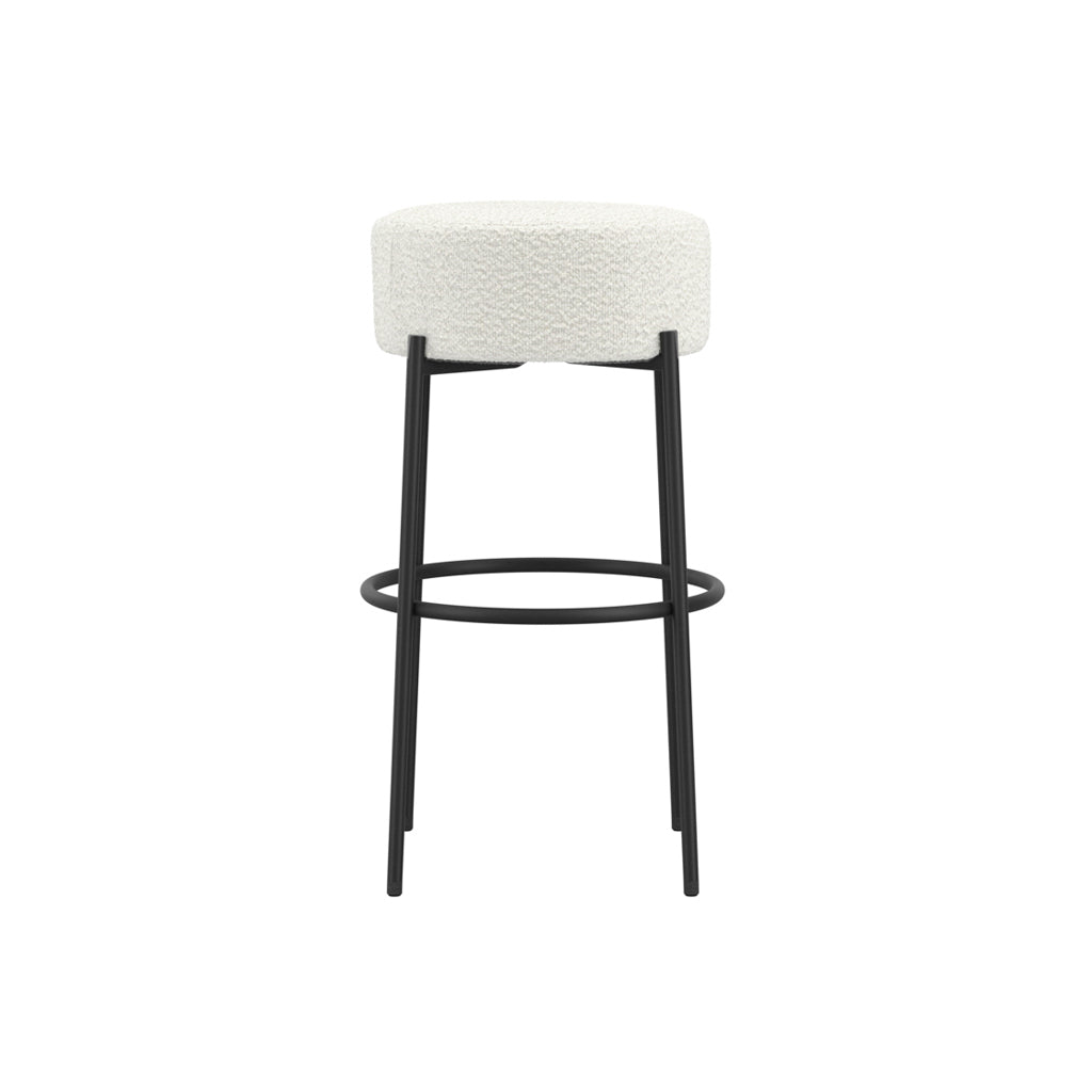 Anais Boucle Fabric Counter Stool In Ivory With Black Metal Legs