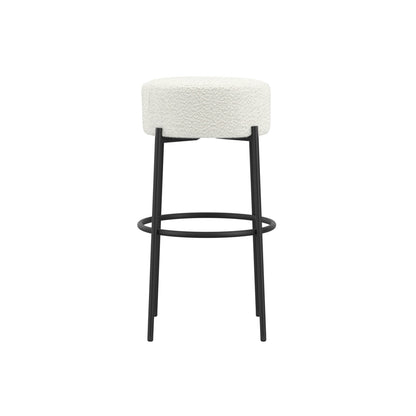 Anais Boucle Fabric Counter Stool In Ivory With Black Metal Legs