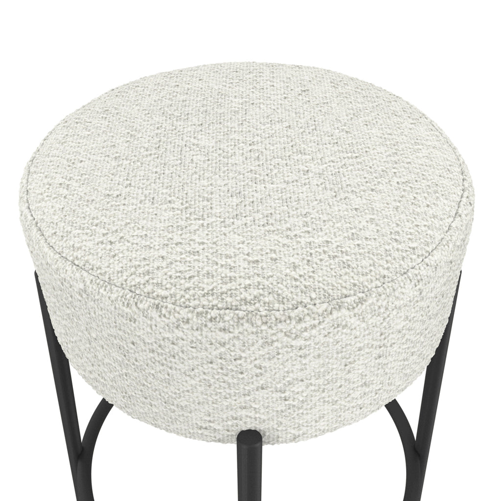 Anais Boucle Fabric Counter Stool In Ivory With Black Metal Legs