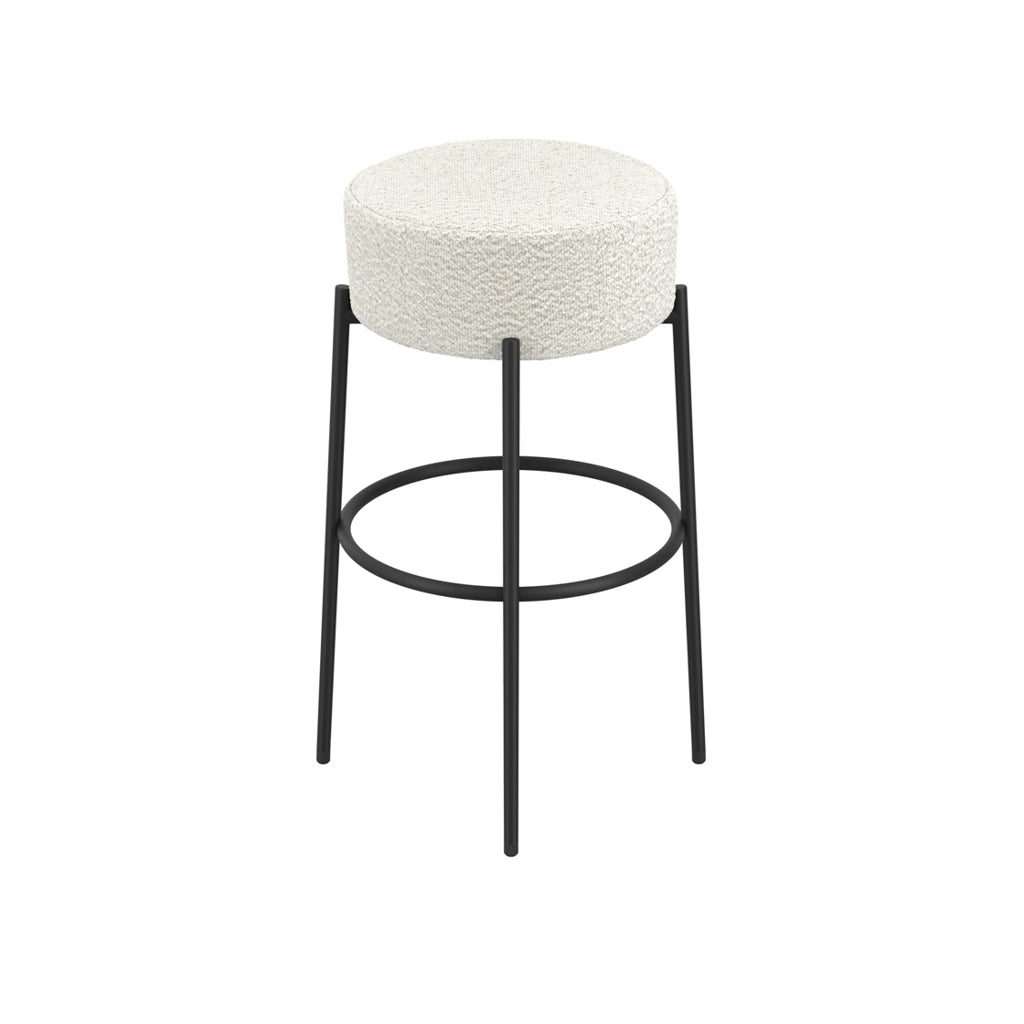 Anais Boucle Fabric Counter Stool In Ivory With Black Metal Legs