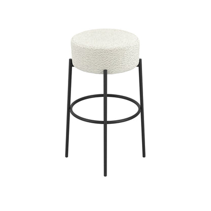Anais Boucle Fabric Counter Stool In Ivory With Black Metal Legs