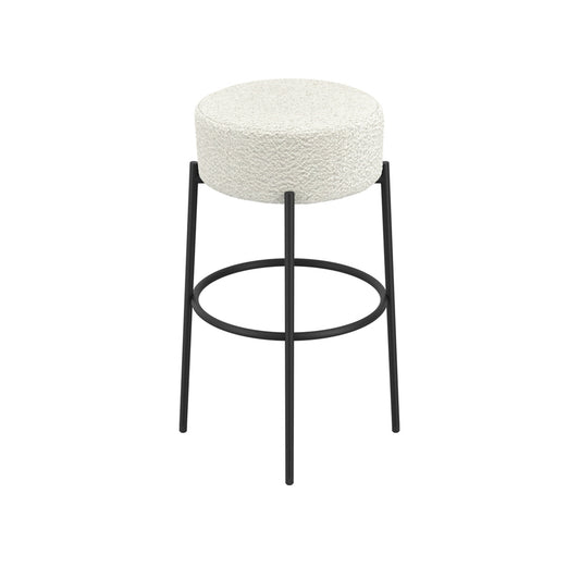 Anais Boucle Fabric Counter Stool In Ivory With Black Metal Legs