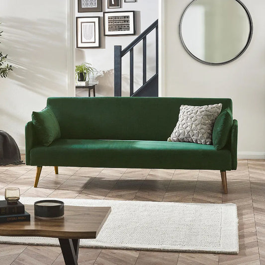Andi Fabric Sofa Bed In Green With Pale Wood-Effect Legs