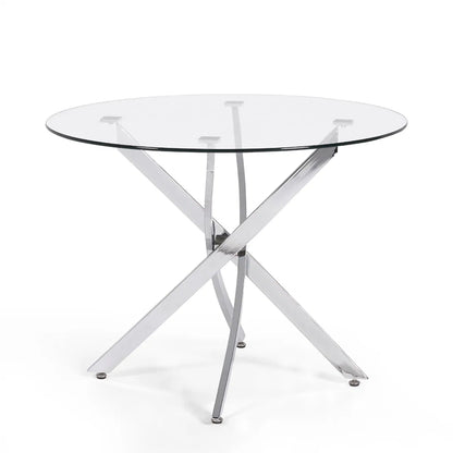 Anderson Round Glass Dining Table With Chrome Metal Base