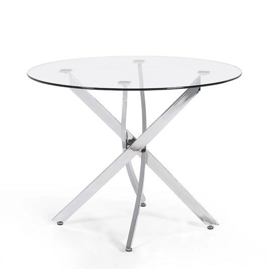 Anderson Round Glass Dining Table With Chrome Metal Base