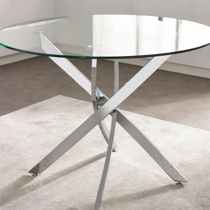 Anderson Round Glass Dining Table With Chrome Metal Base