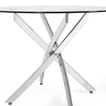 Anderson Round Glass Dining Table With Chrome Metal Base