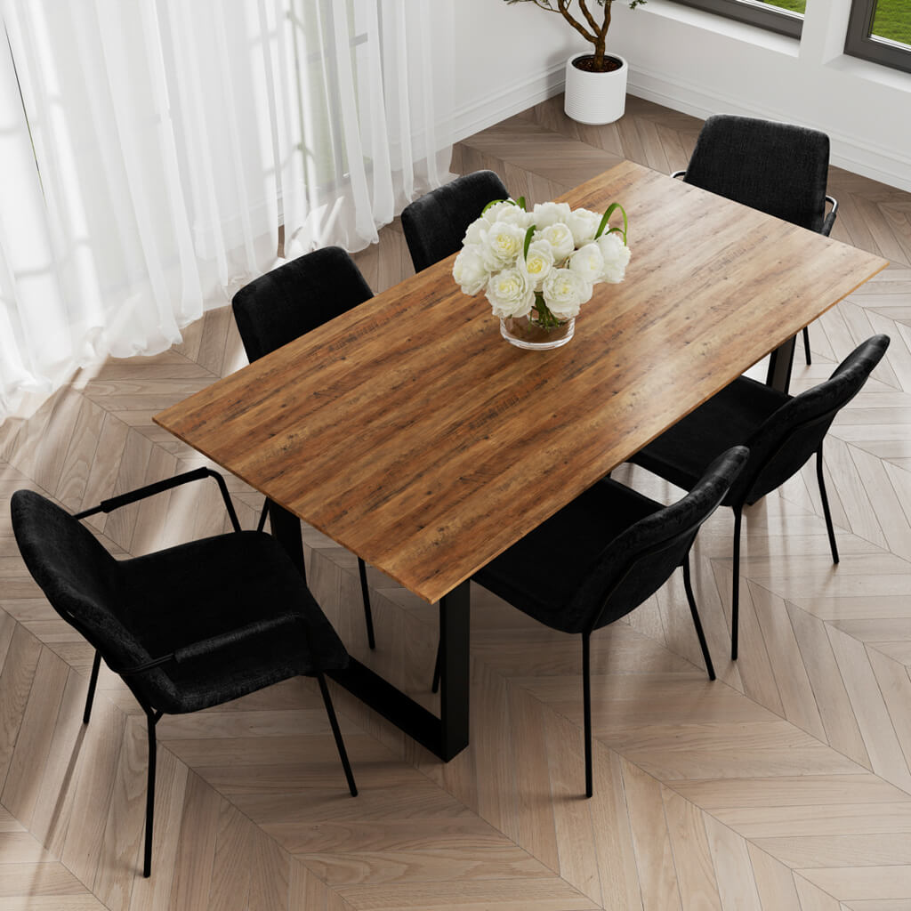 Antibes Wooden Dining Table In Russet With Black U-Shaped Metal legs