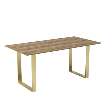 Antibes Wooden Dining Table In Russet With Gold U-Shaped Metal legs