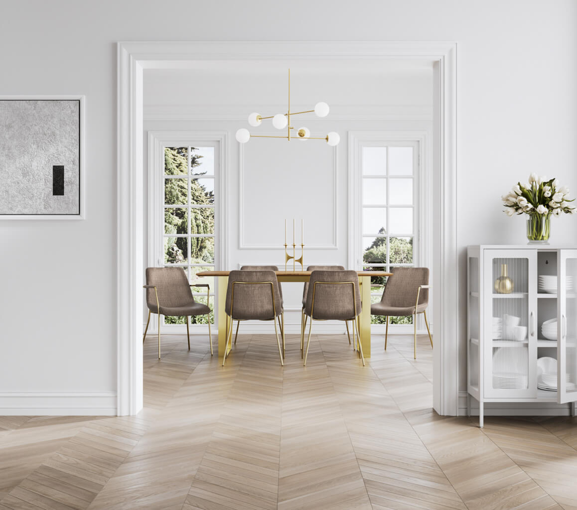 Antibes Wooden Dining Table In Russet With Gold U-Shaped Metal legs