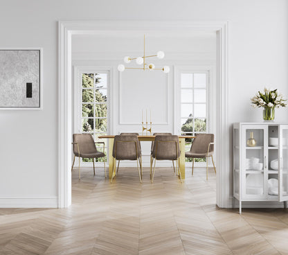 Antibes Wooden Dining Table In Russet With Gold U-Shaped Metal legs
