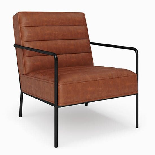 Bookham Faux Leather Accent Chair In Rust With Black Metal Legs