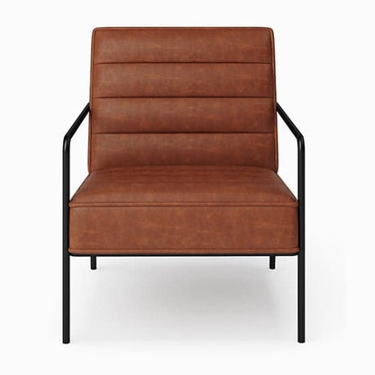 Bookham Faux Leather Accent Chair In Rust With Black Metal Legs