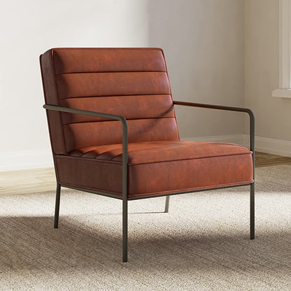Bookham Faux Leather Accent Chair In Rust With Black Metal Legs