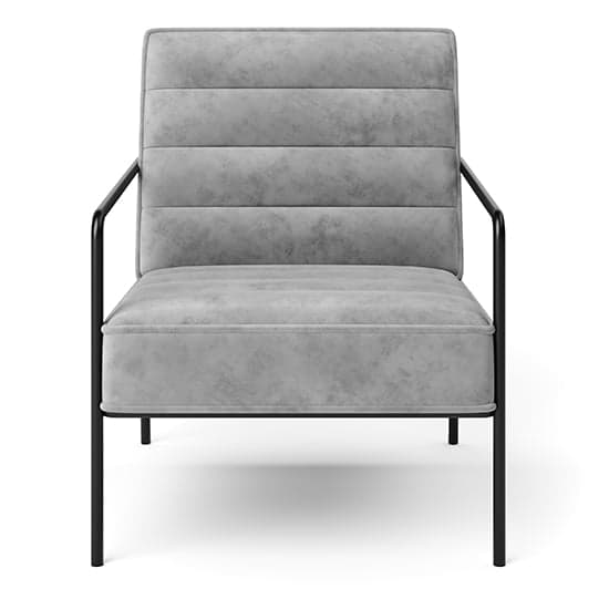 Bookham Plush Velvet Accent Chair In Grey With Black Metal Legs