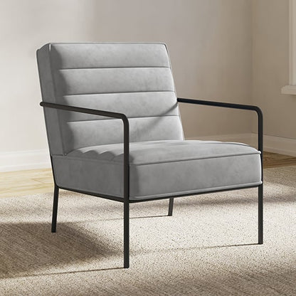 Bookham Plush Velvet Accent Chair In Grey With Black Metal Legs