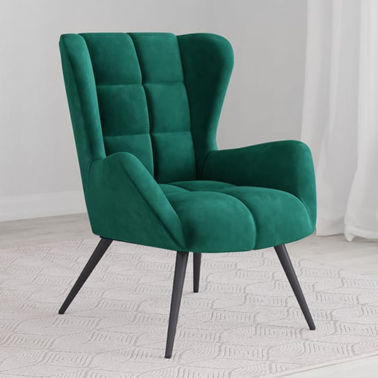 Dalton Velvet Accent Chair In Green With Black Legs