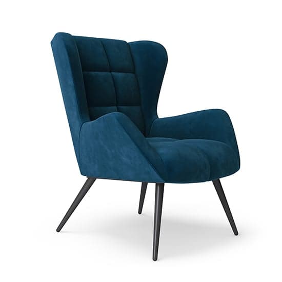 Dalton Velvet Accent Chair In Blue With Black Legs